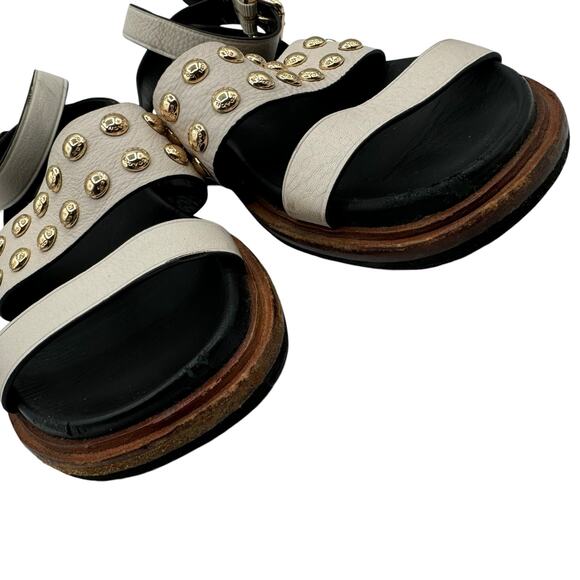 Coach Dannie Ankle Strap Sandals 8B Flats Open Toe Black White Gold Studs - Picture 5 of 15